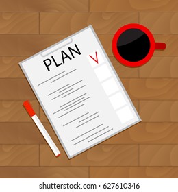 Scheduling tasks top view. Organize checklist project, vector work analysis, illustration of business view top