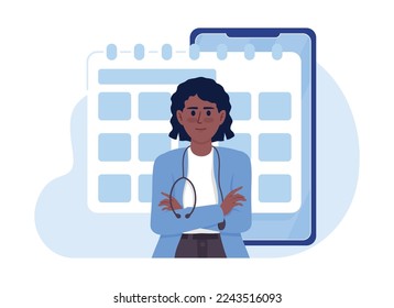 Scheduling visit to doctor flat concept vector illustration. Make appointment online. Editable 2D cartoon characters on white for web design. Creative idea for website, mobile, presentation