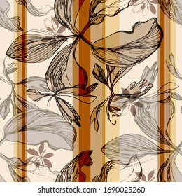 Scheffler.Des feuilles. Végétation. Fleur. Motif vectoriel harmonieux de couleurs, de géométrie et de lignes. Dessin à la main. Esquisse.