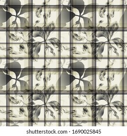 Scheffler. Leaves. Vegetation. Flower. Seamless vector pattern with colors, geometry and lines. Hand drawing. Sketch.