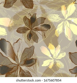 Scheffler. Leaves. Vegetation. Flowers. Seamless vector pattern. Hand drawing. Sketch.