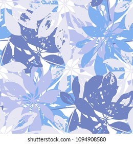 Schefflera leaf seamless hand drawn pattern for textile, covers, wallpapers, surface design. Tropical forest summer illustration. Vector texture.