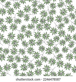 Schefflera palm leaves hand drawn seamless pattern. Scandinavian style naive backdrop. Exotic, tropical split leaves. Botanical wrapping paper, textile flat design. Vector illustration
