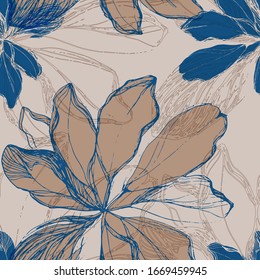 Scheffler's home flower. Tropical plant. Seamless vector pattern. Hand drawing. Sketch.
