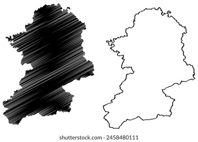 Ilustración vectorial de mapas del distrito de Scheibbs (República de Austria o Österreich, Baja Austria o estado de Niederösterreich), bosquejo de garabatos Bezirk Scheibbs mapa