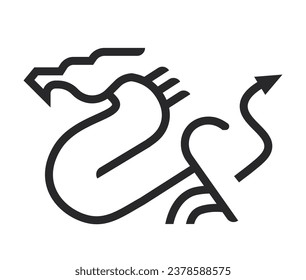 Schematic or abstract dragon, reptile creature with tail. Isolated icon of Chinese mascot or symbol, mythology or culture traditional folklore. Monochrome sketch outline. Vector in flat style