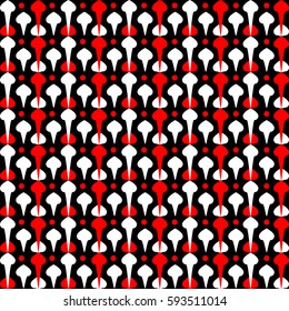 Schematic background parachutes. Red and white geometric shapes on a black background for decoration of fabric or paper
