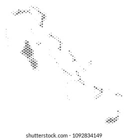 Schematic Bahamas Islands map. Vector halftone geographic scheme. Silver dot cartographic concept. Abstract Bahamas Islands map is created of regular sphere point matrix.