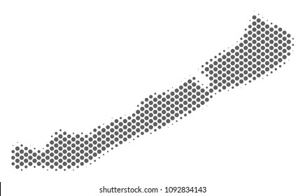 Schematic Balaton Lake map. Vector halftone territory abstraction. Silver pixelated cartographic concept. Abstract Balaton Lake map is shaped from regular sphere element grid.