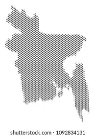 Schematic Bangladesh map. Vector halftone geographic plan. Gray pixelated cartographic concept. Abstract Bangladesh map is shaped from regular round dot matrix.