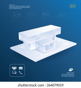 Schematic building drawing of 3D mass design. Vector idea concept for architectural template background.