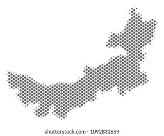 Schematic Chinese Inner Mongolia map. Vector halftone geographical scheme. Silver pixel cartographic concept. Abstract Chinese Inner Mongolia map is shaped of regular spheric element matrix.