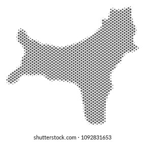 Schematic Christmas Island map. Vector halftone geographic scheme. Gray pixelated cartographic composition. Abstract Christmas Island map is designed from regular spheric point pattern.