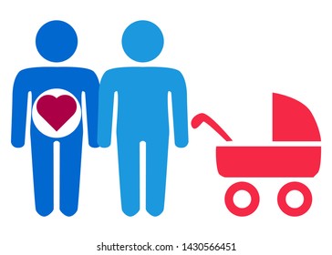 A schematic depiction of a family couple of gay men with children, icon