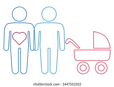 A schematic depiction of a family couple of gay men with children, icon