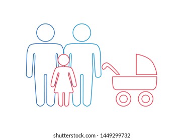 A schematic depiction of a family couple of gay men with children, icon