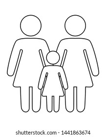 A schematic depiction of a family couple of lesbian women with children, icon