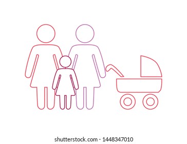 A schematic depiction of a family couple of lesbian women with children, icon