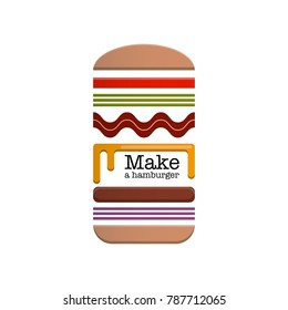 Schematic depiction of ingredients for a hamburger. Vector illustration. Hamburger and sandwich menu. Abstract geometric composition.