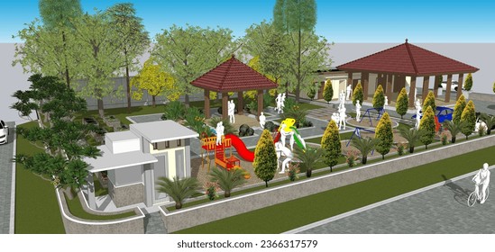 schematic design of the park with a gazebo and pavilion as well as a playground for small children to play