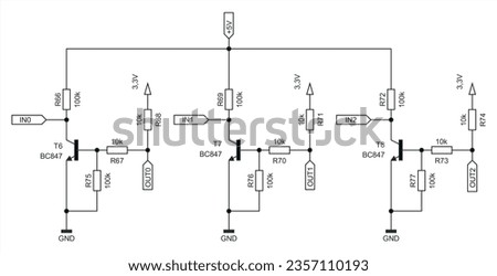 Schematic diagram of analog electronic device.  Vector drawing electrical circuit with 
 resistor and transistor.