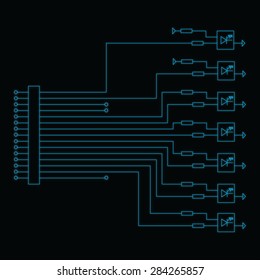 schematic diagram with Black background- project of electronic circuit - graphic