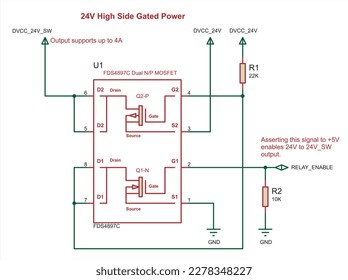 Schematic diagram of electronic device.
Vector drawing electrical circuit with mosfet transistor, 
resistor
and other electronic components.