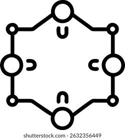 A schematic diagram featuring interconnected circles and lines, creating a symmetrical and abstract design. The element is rendered in a minimalist style.