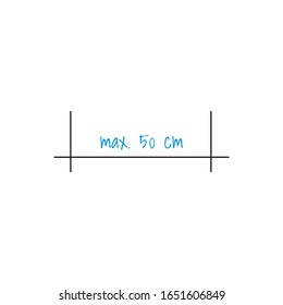 Cálculo de la distancia esquemática entre algunos puntos u objetos conectados. Ilustración vectorial de material aislada en fondo blanco.