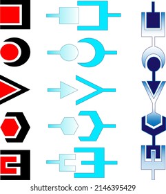 Schematic elements are complementary to each other. Its can be used in the constructions as elements of connections, correspondences, relations.