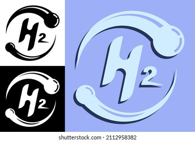 Emblema esquemático del átomo de hidrógeno. Producción de combustible de hidrógeno. Fuentes de energía alternativas, tecnologías ecológicas. Vector aislado