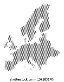 Schematic European Union map. Vector halftone geographical abstraction. Silver pixelated cartographic concept. Abstract European Union map is composed of regular round item grid.