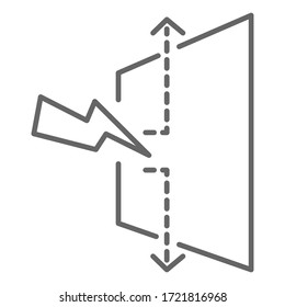 Explicación esquemática de las propiedades y características del material. Icono aislado de la pared o de la luna de la ventana con el esguón y las flechas. Régimen incoloro de planificación arquitectónica, vector en plano