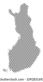 Schematic Finland map. Vector halftone territory abstraction. Grey dot cartographic concept. Abstract Finland map is made from regular circle cell mosaic.