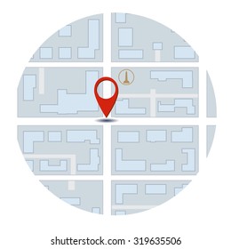 schematic flat map with a point of destination