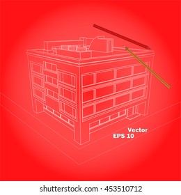 Schematic four flour house on red background vector illustration