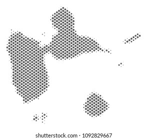 Schematic Guadeloupe map. Vector halftone geographic scheme. Gray pixel cartographic concept. Abstract Guadeloupe map is made from regular spheric dot pattern.