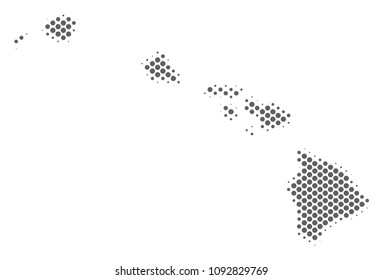 Schematic Havaii Islands map. Vector halftone geographic plan. Silver pixelated cartographic concept. Abstract Havaii Islands map is composed of regular spheric element pattern.