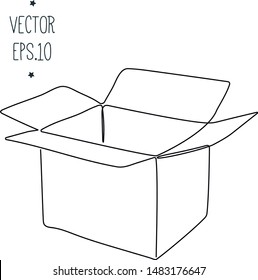 Schematic Illustration Of A Box In One Continuous Line, Freehand Drawing. Vector Illustration In Minimalism Style Open Cardboard Box.