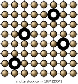 Schematische Darstellung der Geometrie der Defekte (freie Stellen) in einem Feststoff.