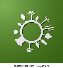 Schematic illustration of planet with different trees on it