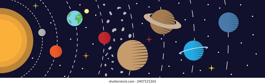 Schematic Illustration of a Solar System Flat Style. Science and space exploration concept vector