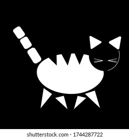 schematic illustration of a white cat on a black background