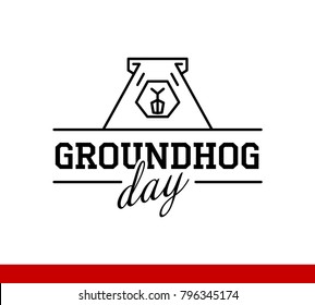 schematic image of Groundhog and words Groundhog Day on white background