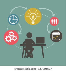 Schematic Info Graphic With Businessman. Employee Business Model Concept, Data Summary. Vector Illustration