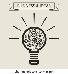 Schematic info graphic of light bulb and sprockets. Business mind and ideas concept. Vector illustration