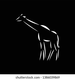 Schematic logo icon of african giraffe on the black background. 