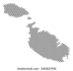Schematic Malta Island map. Vector halftone territorial scheme. Silver dotted cartographic concept. Abstract Malta Island map is constructed of regular spheric item array.