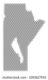Schematic Manitoba Province map. Vector halftone territorial scheme. Gray pixelated cartographic concept. Abstract Manitoba Province map is composed with regular sphere cell matrix.