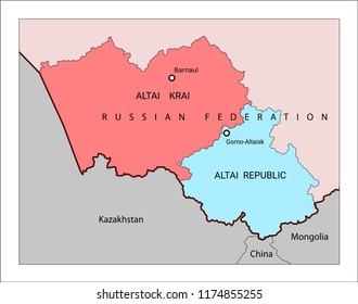 Schematic map of Altai krai and the Altai Republic,  vector illustration